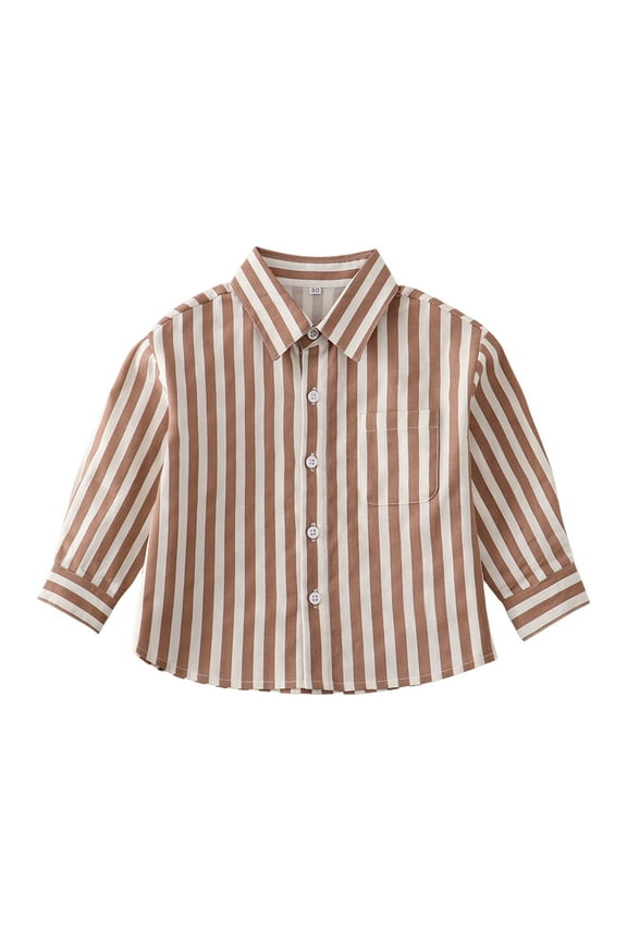 Toddler Little Boy Long Sleeve Cotton Button Up Shirt for Casual, Formal Event and Special Occasions(Coffee,6-7 Y)
