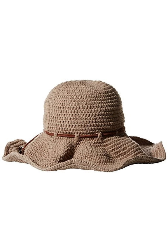 Women's Nikki Retro Crochet Floppy Hat With Leather Trim, Khaki, One Size