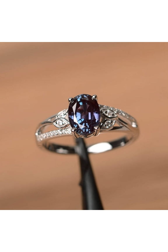 alexandrite twig engagement ring color changing 14K Solid White Gold Ring June birthstone ring