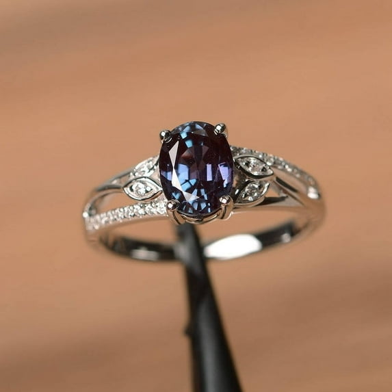 alexandrite twig engagement ring color changing 14K Solid White Gold Ring June birthstone ring