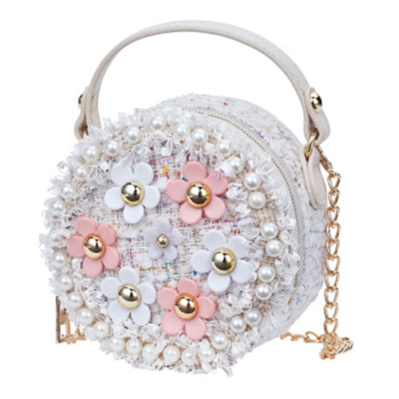 alextreme Kids Girls Mini Shoulder Bag Purse Faux Pearl Flower Handbag  Gifts with Chain New 