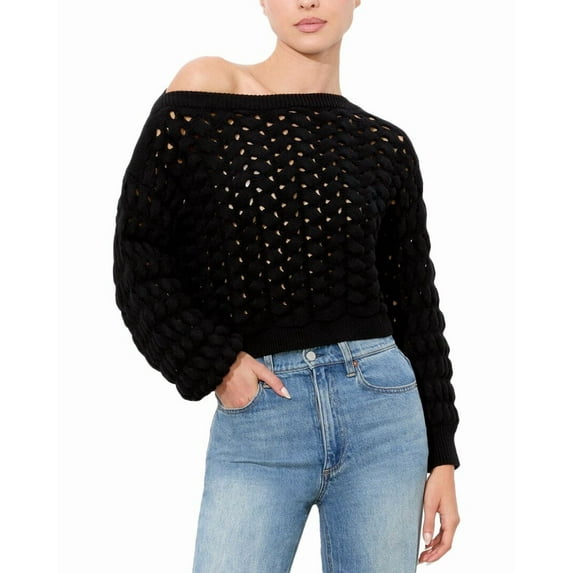 alice + olivia womens Allene Wool-Blend Sweater, l, Black