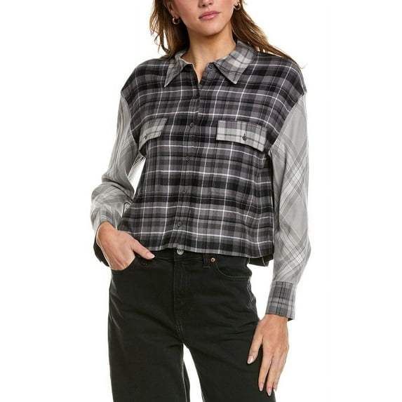 alice + olivia womens Clifton Crop Shirt, s, Grey