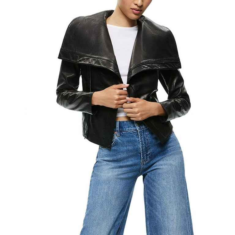 alice + olivia womens Nita Leather Drape Front Jacket, S 