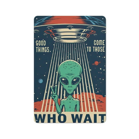alien Retro Vintage Metal Tin Sign Coffee Bar Wall Decor Home office Signs Gift Size 12 X 8 Inches