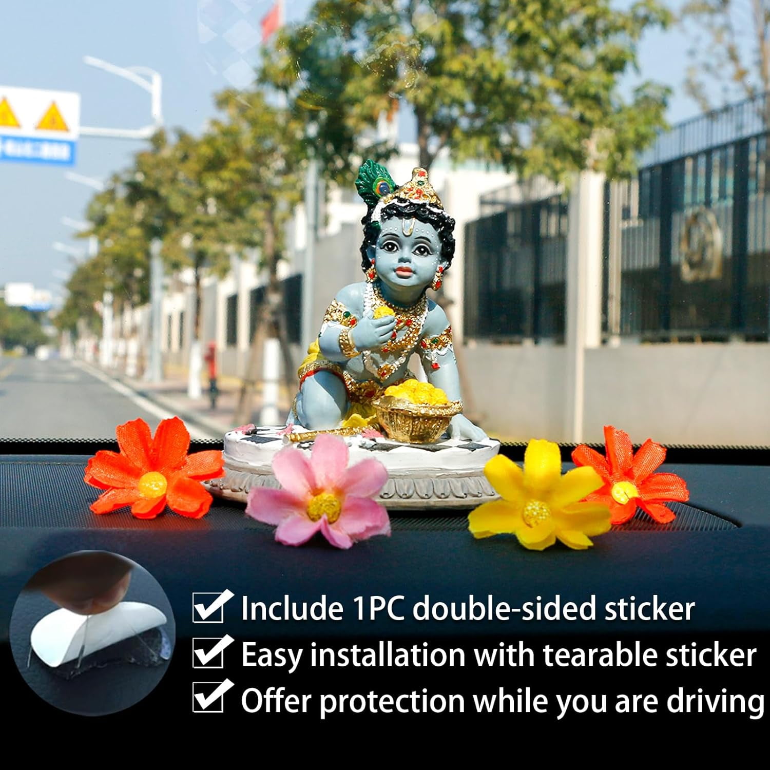 alikiki Baby Krishna Car Decor - 3.5H Hindu God Lord Krishna Idol Statue Laddu Gopal India Murti Item Home Temple Mandir Shrine Altar Pooja Diwali Puja Gifts for Indian Friend Family Father Mother
