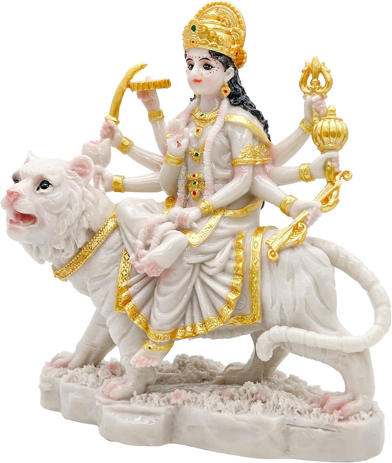 alikiki Durga MATA Idol Statue 8.5 Marble Color Hindu Goddess Durga on Tiger Sculpture India Diwali Gifts Home Office Temple Mandir Altar Pooja Murti Item Deepavali Gifts for Indian