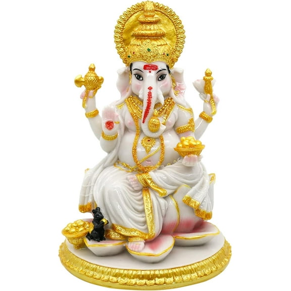 alikiki Hindu God Ganesh Chaturthi Figurine - 8.4H Indian Idol Ganesha Statue Ganpati Elephant Hindu God Pooja Item Diwali Home Office Meditation Room Temple Mandir Altar Shrine Puja Decor