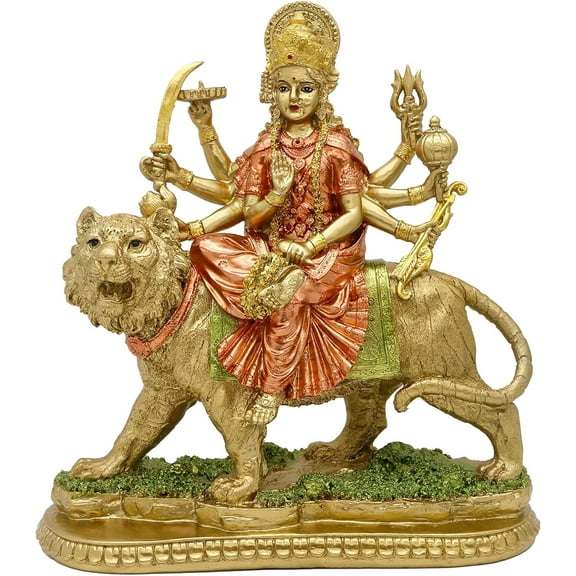 alikiki Hindu Goddess Lord Durga Statue - India God Antique Gold Durga Murti Idol Home Temple Puja Sculpture Indian Diwali Day Mandir Pooja Decoration