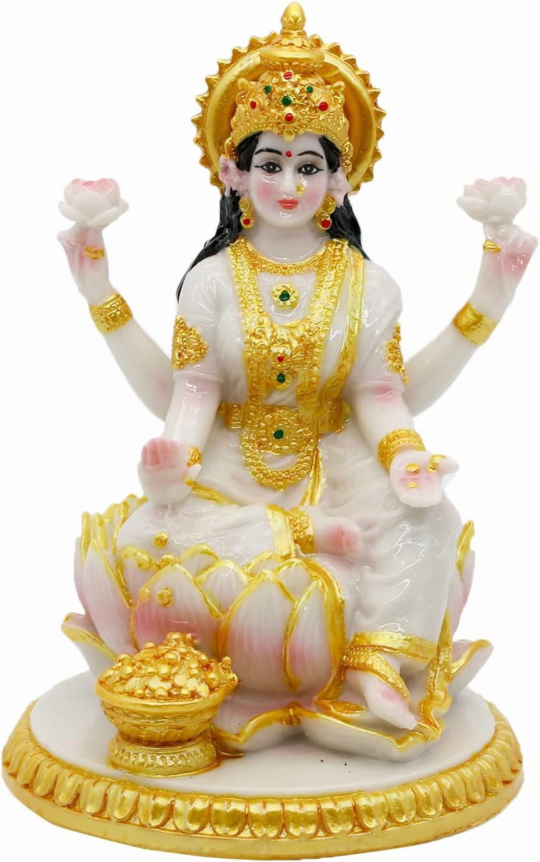 alikiki Indian Goddess Meditation Lakshmi Figurine - 5.7H Marble Look Murti Laxmi Idol Statue for Home Office Temple Mandir Pooja Item Puja Decor Diwali Gifts Indian Spiritual Decor Gift