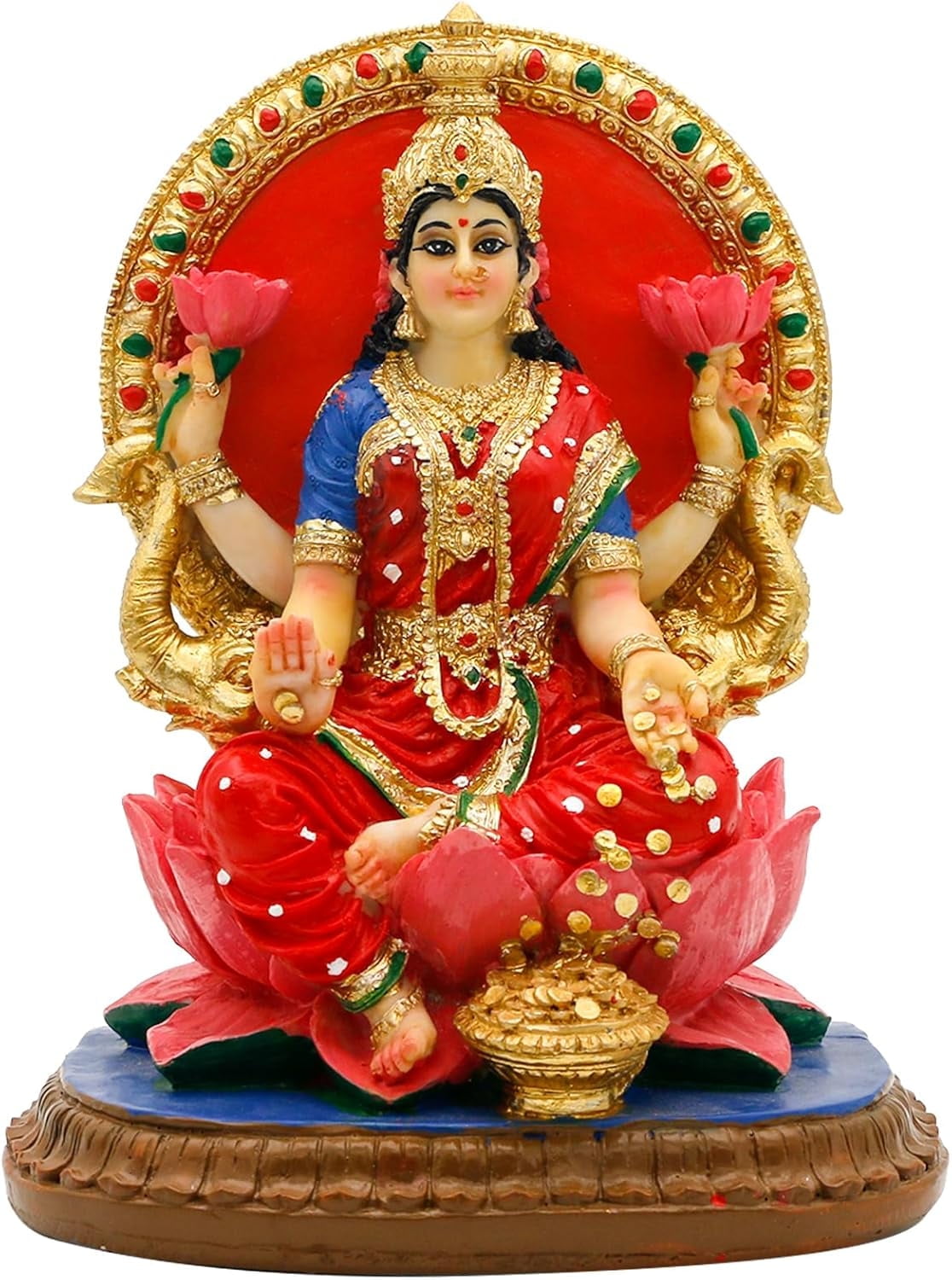 alikiki Indian Lakshmi Idol Statue - 5.1H Hindu Goddess Laxmi MATA Murti India Pooja Item Home Office Temple Mandir Shrine Altar Diwali Puja Spiritual Decor Ideal Gifts for Indian Friend Relative