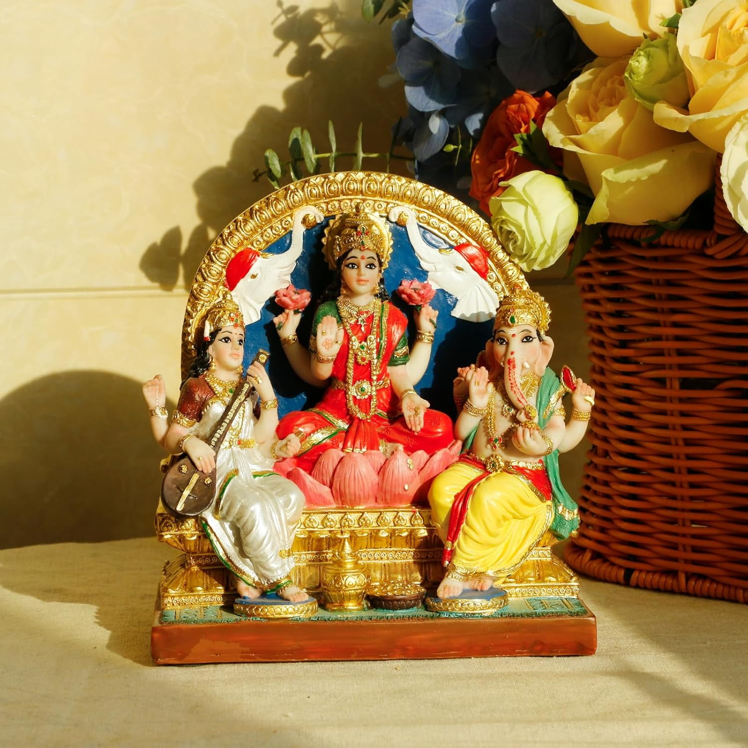 alikiki Lakshmi Ganesha Saraswati Statue 6.3H Indian Laxmi Ganesh Idol Figure Murti Item Hindu Home Office Temple Mandir Shrine Altar Pooja Decor India Diwali Puja Gifts for Friends