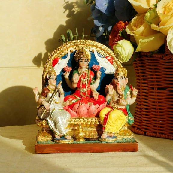 alikiki Lakshmi Ganesha Saraswati Statue 6.3H Indian Laxmi Ganesh Idol Figure Murti Item Hindu Home Office Temple Mandir Shrine Altar Pooja Decor India Diwali Puja Gifts for Friends