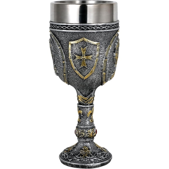 alikiki Medieval Armor Knight Wine Goblet - Renaissance Royal Warrior Chalice Drinkware - 7oz Stainless Steel Drinking Cup for Middle Ages War Decor Party Birthday Father Day Gift Men Boy