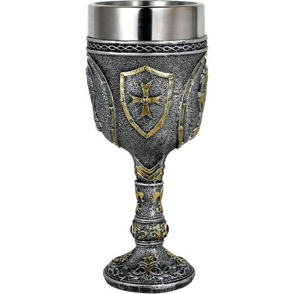alikiki Medieval Armor Knight Wine Goblet - Renaissance Royal Warrior Chalice Drinkware - 7oz Stainless Steel Drinking Cup for Middle Ages War Decor Party Birthday Father Day Gift Men Boy
