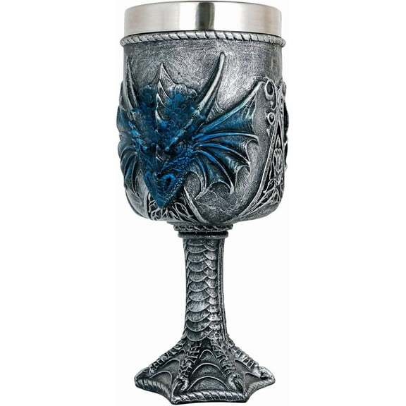 alikiki Medieval Blue Dragon Goblet Large - Dungeons and Dragons Gifts Game Goblets Chalices of Thrones Merchandise 15.8oz Stainless Steel Coffee Wine Drinking Cup Father Day Birthday Gift Party Idea