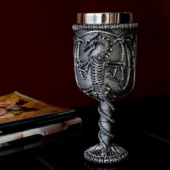 alikiki Medieval Skull Dragon Wine Goblet - Dungeons and Dragons Chalice Goblet 15.8oz Stainless Steel Drinking Cup GOT Dragon D&D Fans Gift for Party Decor