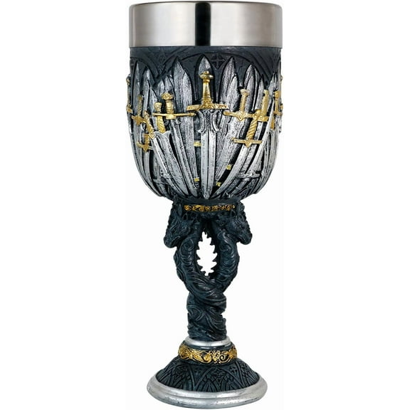 alikiki Medieval Swords Dragon Wine Goblet - GOT D&D Game Chalice of Merchandise - 7oz Stainless Steel Drinking Cup - Fantasy Dungeons and Dragons Party Gifts for Birthday Men Women