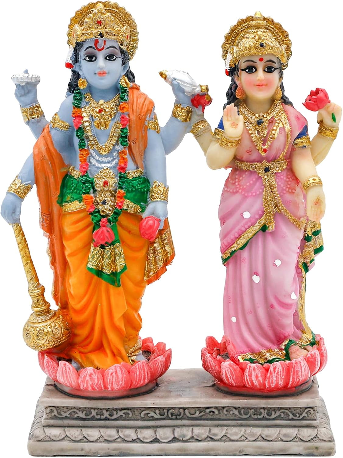 alikiki Vishnu Lakshmi Narayana Statue 4.7 Inch Lord Vishnu W/Laxmi MATA Indian Diwali Pooja Item Murti Gifts for Indian Couple Friend Family Home Office Mandir Temple Puja Decor