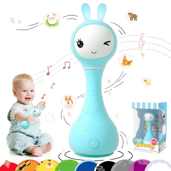alilo Smarty Baby Audio Player - Toy w/ Chewable Teether Ears, Colorful Lights - Educational Sounds, Stories, Music, White Noise for 0-24 Months Kids - Baby Gift for Learning - Blue