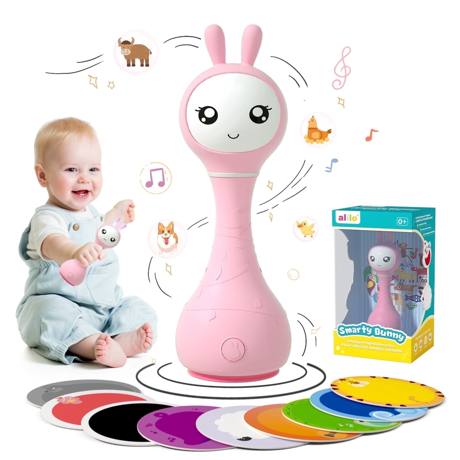 alilo Smarty Bunny Baby Rattle - Infants Musical Light up Toys for 0-24 ...