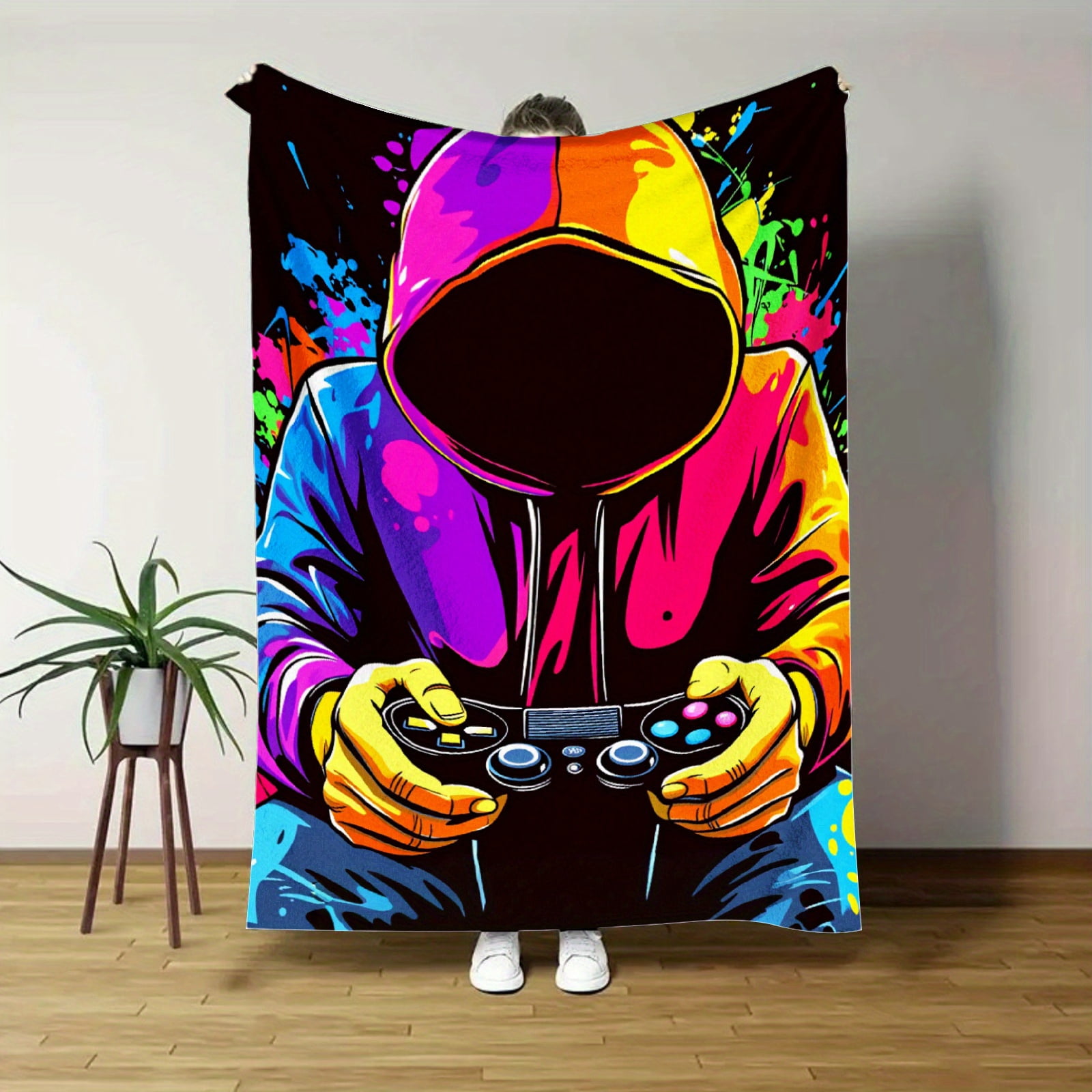 [alk] 1pc 280GSM Gamer Flannel Throw Blanket, Soft Lightweight All ...