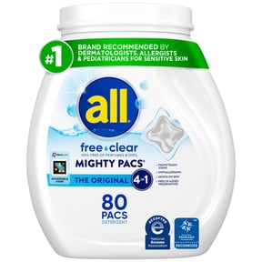 all Free Clear Mighty Pacs Laundry Detergent, for Sensitive Skin, Unscented and Dye Free, 80 Count