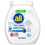 all Free Clear Mighty Pacs Laundry Detergent, for Sensitive Skin, Unscented and Dye Free, 80 Count