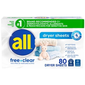 all free clear Fabric Softening Dryer Sheets for Sensitive Skin, Controls Static, 80 Count