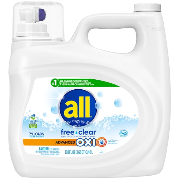 all Free Clear Liquid Laundry Detergent, Oxi, 118 oz, 79 Loads