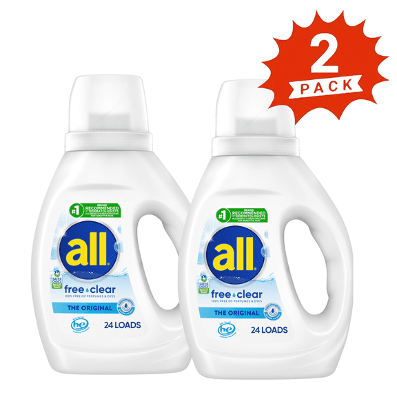 all Free Clear Liquid Laundry Detergent, Unscented & Fragrance Free, 60 fl oz, 48 Loads (2-Pack)
