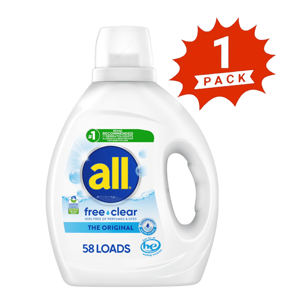 all Free Clear Liquid Laundry Detergent, Unscented & Fragrance Free, 73 fl oz, 58 Loads (1-Pack)