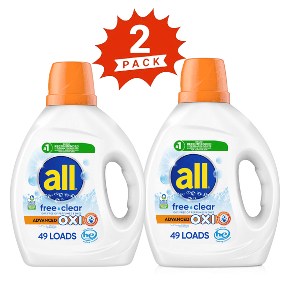 all Free Clear with Oxi | Liquid Laundry Detergent ,146 fl oz, 98 Loads (2-Pack)