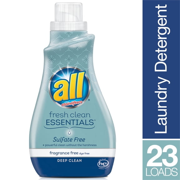 all Fresh Clean Essentials Liquid Laundry Detergent, Sulfate Free and Fragrance Free, 30 Fluid Ounces, 23 Loads