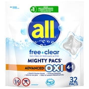 all free clear MIGHTY PACS Advanced OXI Laundry Detergent Pacs for Sensitive Skin, 32 Count