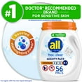 thumbnail image 1 of all Laundry Detergent Pacs, Mighty Pacs with OXI Stain Removers and Whiteners, Free Clear, Unscented and Dye Free, 56 Count, 1 of 8