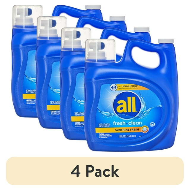 (4 pack) all Liquid Laundry Detergent, 4 in 1 with Stainlifters, Fresh