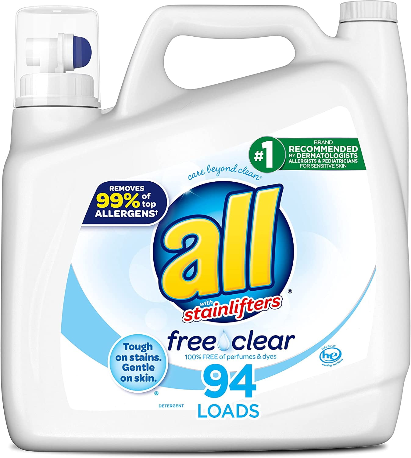 all Liquid Laundry Detergent Free Clear for Sensitive Skin, 141 Ounce, 94 Loads