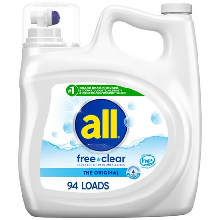 all Liquid Laundry Detergent Free Clear for Sensitive Skin, 141 Ounce, 94 Loads