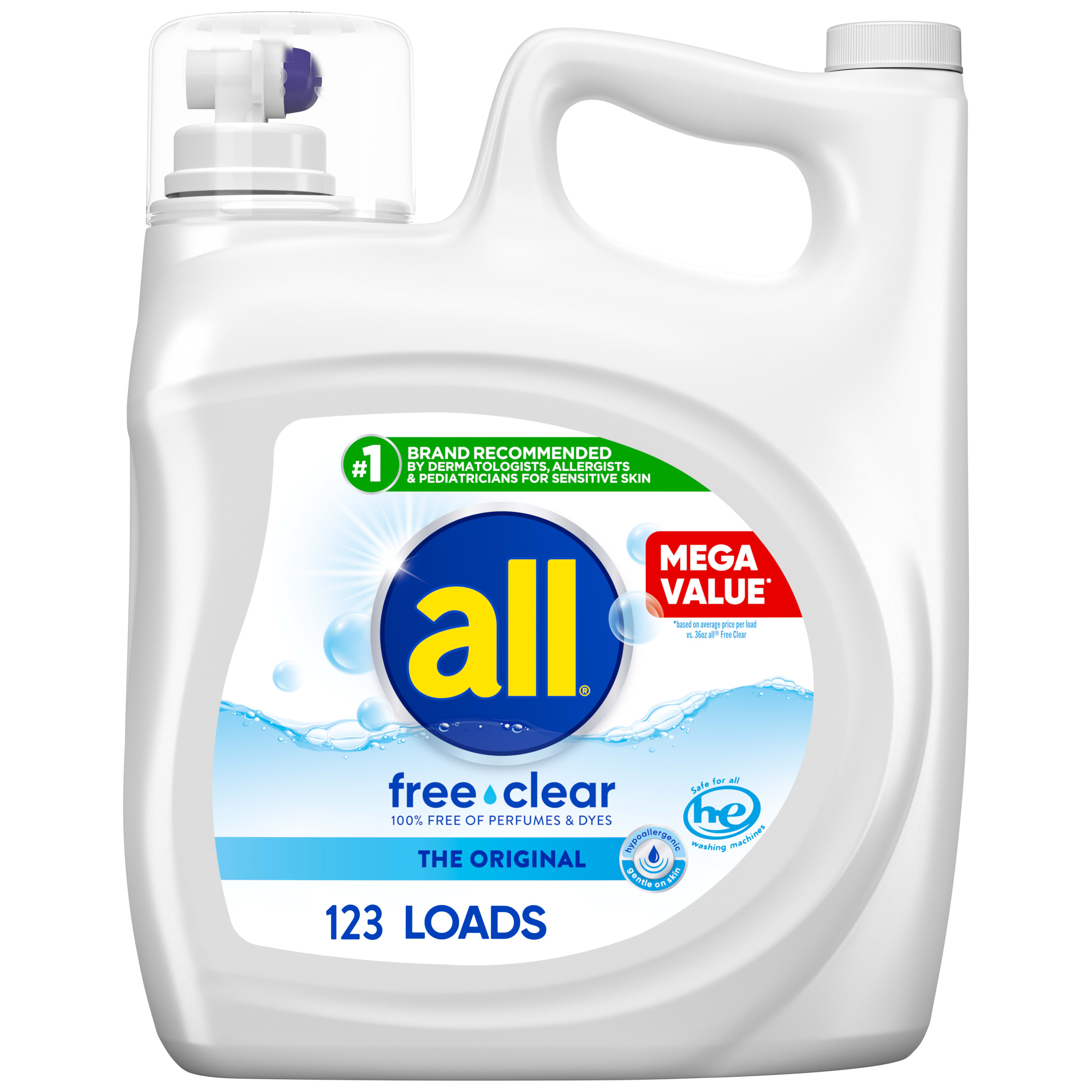 all Liquid Laundry Detergent, Free Clear for Sensitive Skin, 184.5 Ounce, 123 Loads - image 1 of 9