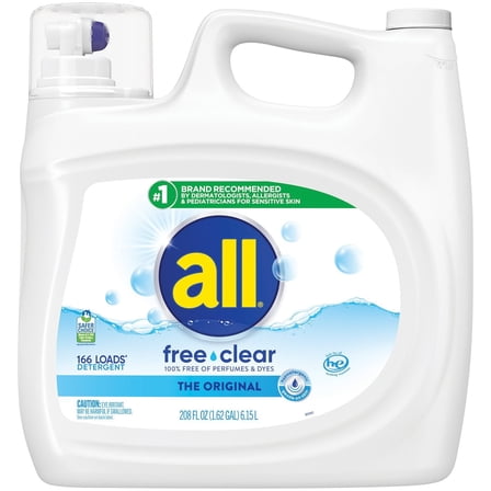 all Liquid Laundry Detergent, Free Clear for Sensitive Skin, 208 Oz, 166 Loads