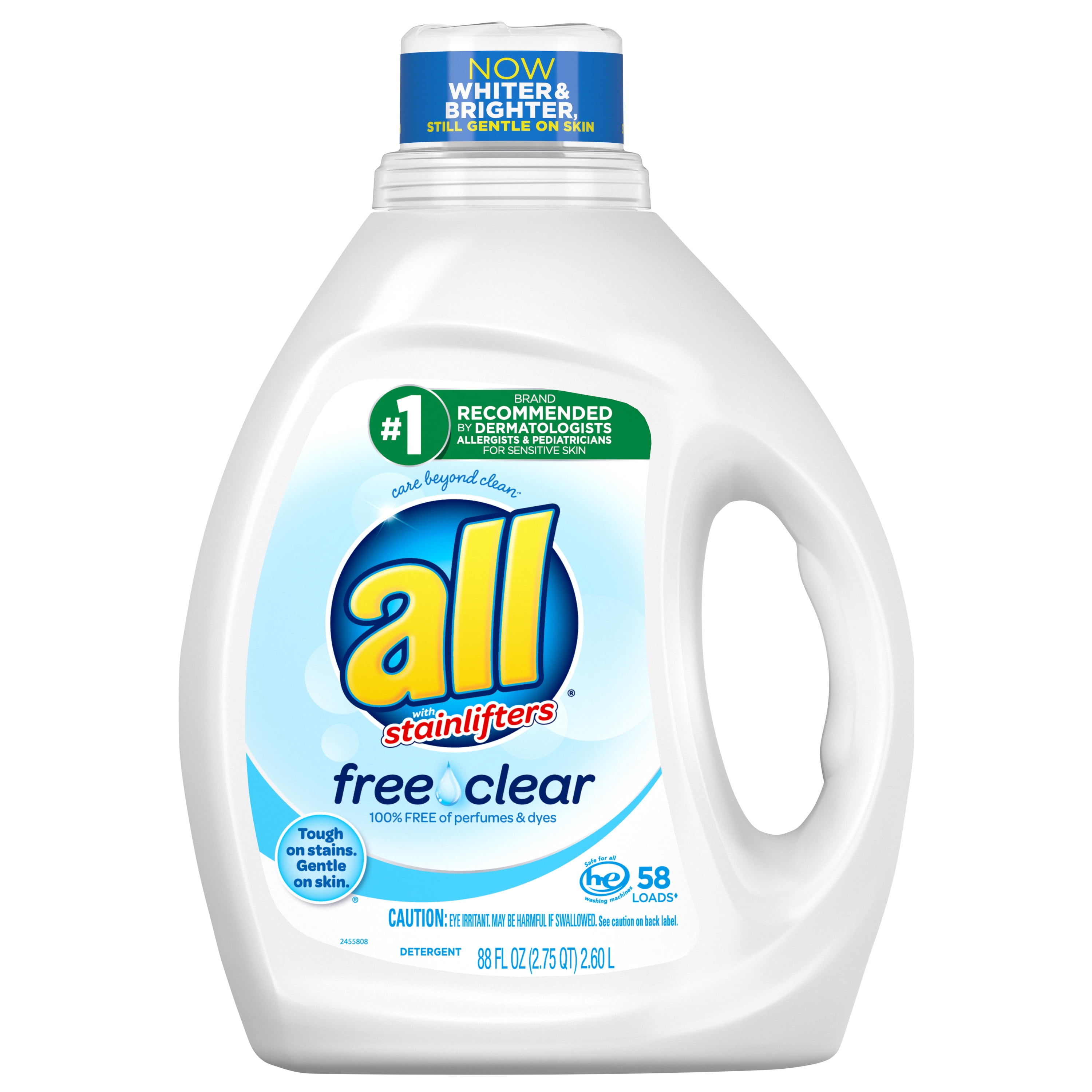 all Liquid Laundry Detergent Free Clear Sensitive Skin 88 Fluid Ounces 58 Loads