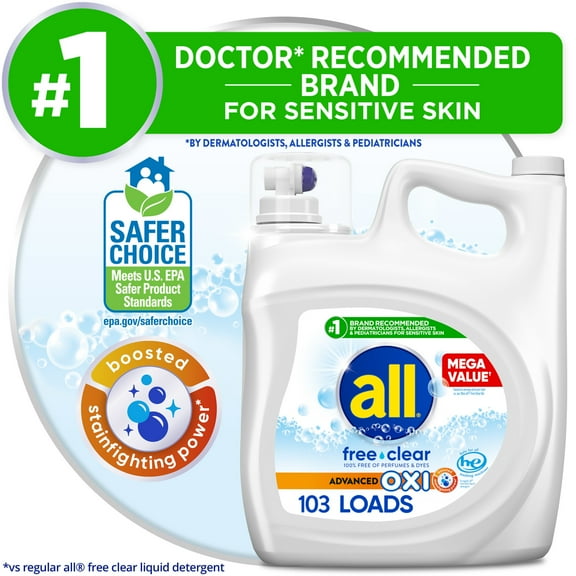 all Free Clear Liquid Laundry Detergent, Oxi, 184.5oz, 103 Loads