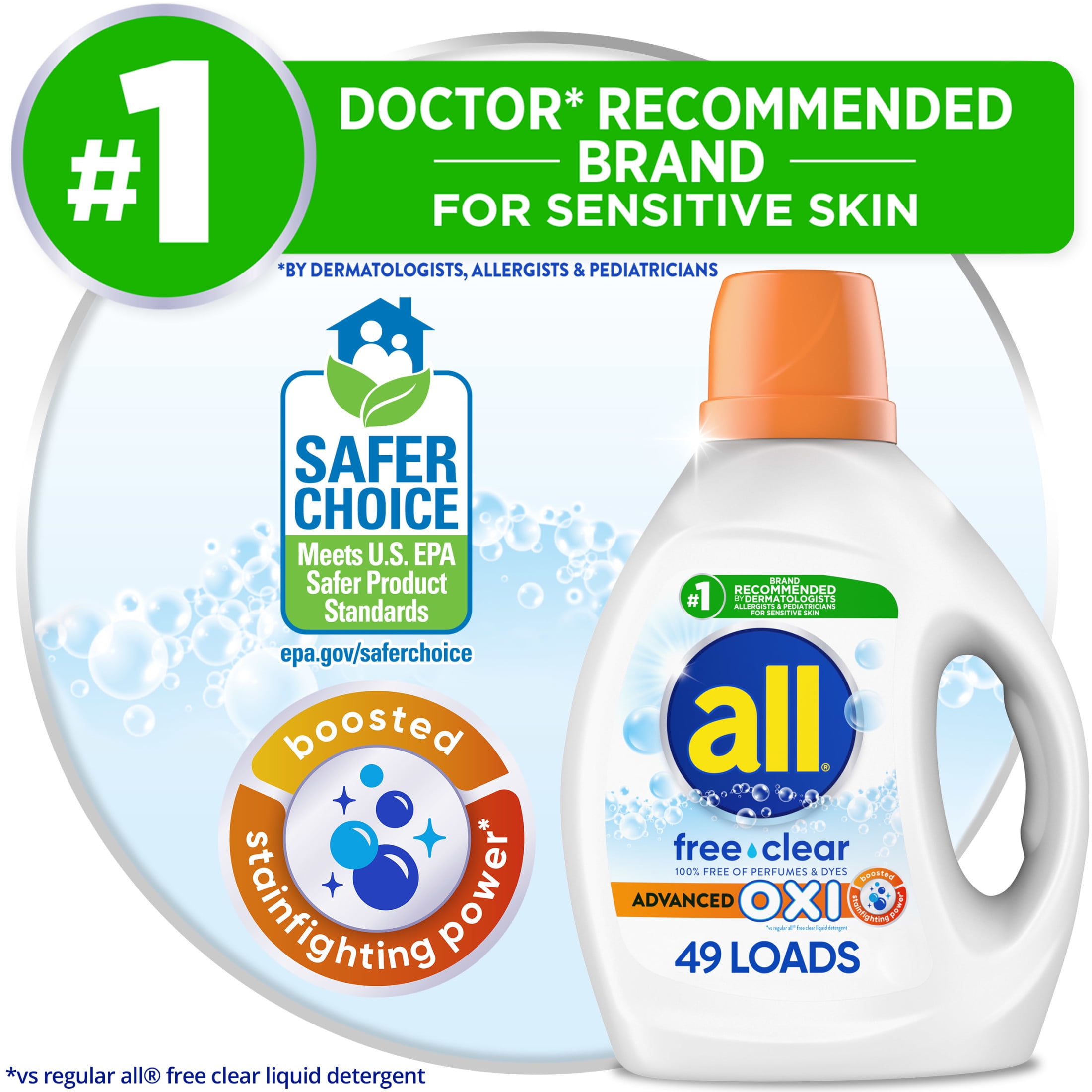 all free clear Liquid Laundry Detergent, Oxi, 88oz, 49 Loads