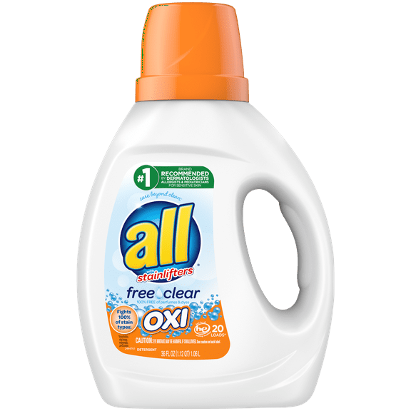all Liquid Laundry Detergent with OXI Stain Removers and Whiteners, Free Clear, 36 Ounce, 20 Loads