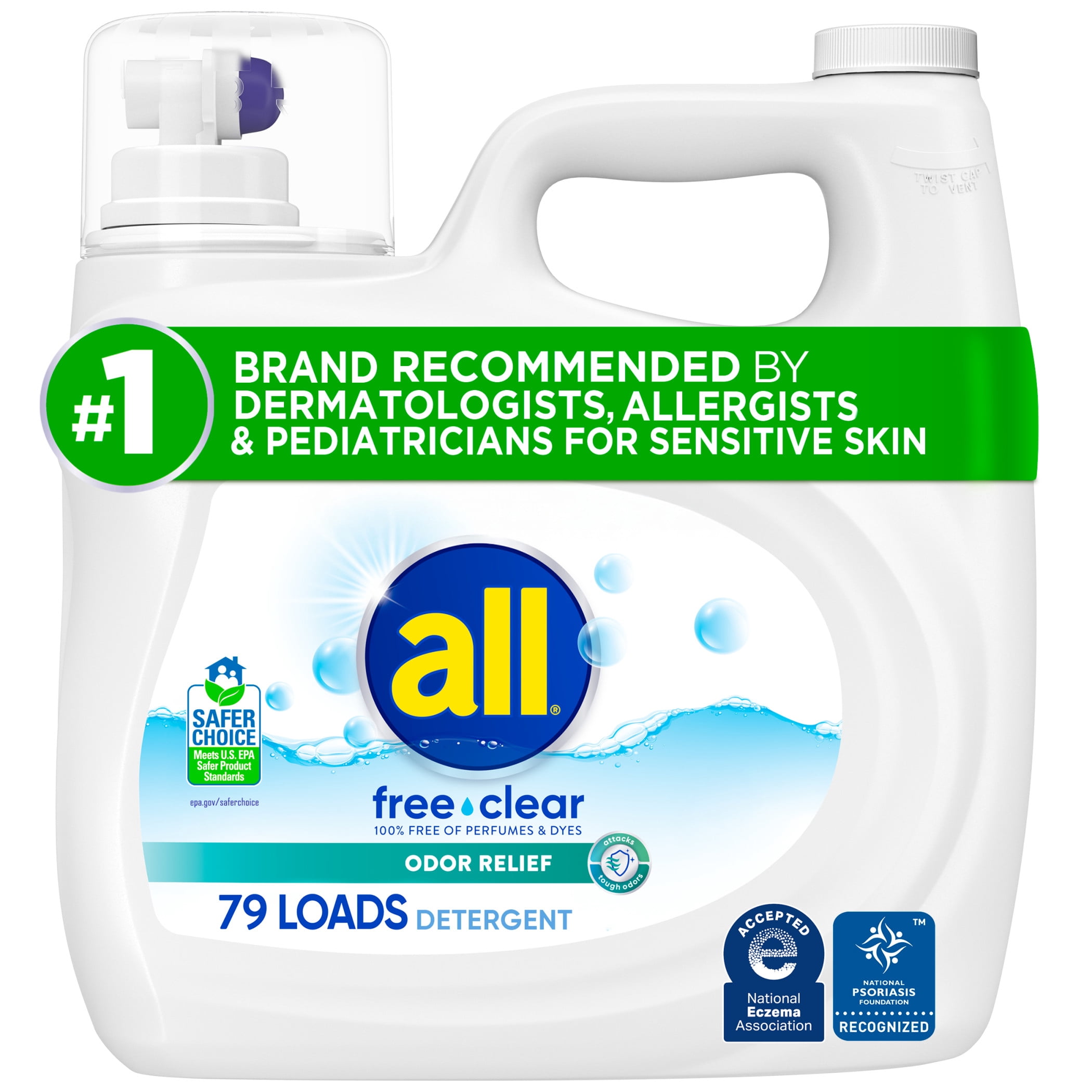 all Free Clear Liquid Laundry Detergent, Odor Relief, 118 oz, 79 Loads