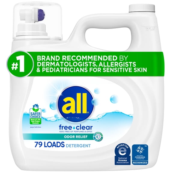 all Free Clear Liquid Laundry Detergent, Odor Relief, 118 oz, 79 Loads