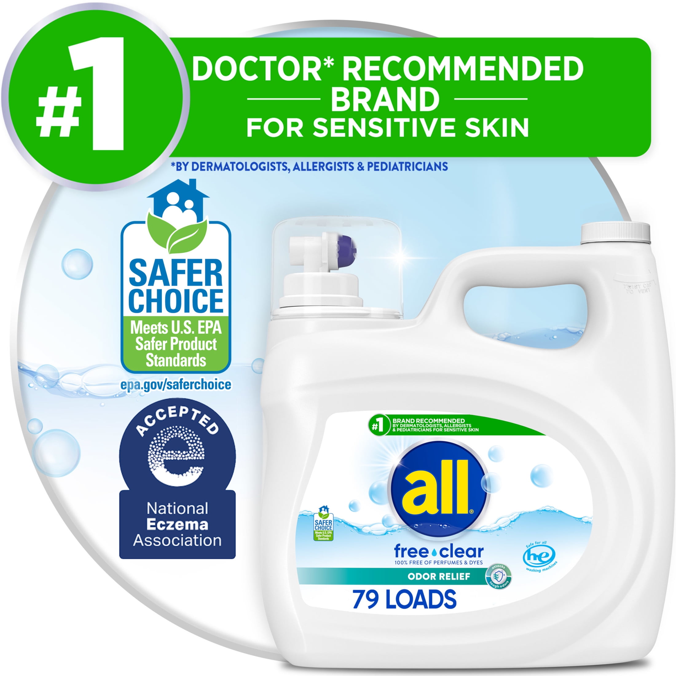 PR All Free Clear Liquid Laundry Detergent, Odor Relief, 118 oz, 79 Loads