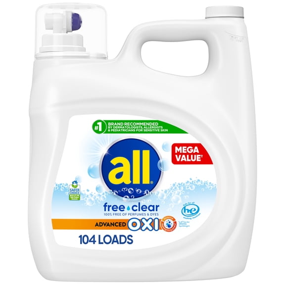all Free Clear Liquid Laundry Detergent, Oxi, 154oz, 103 Loads