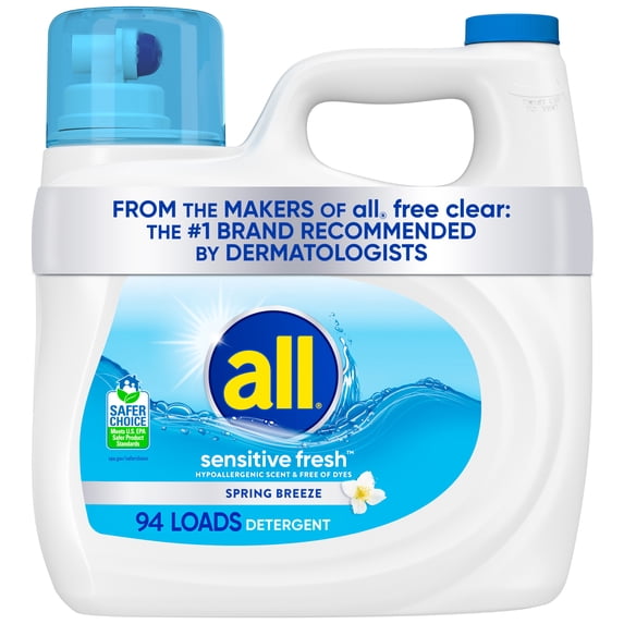 all sensitive fresh Spring Breeze Scented Liquid Laundry Detergent, 118 oz, 94 Loads